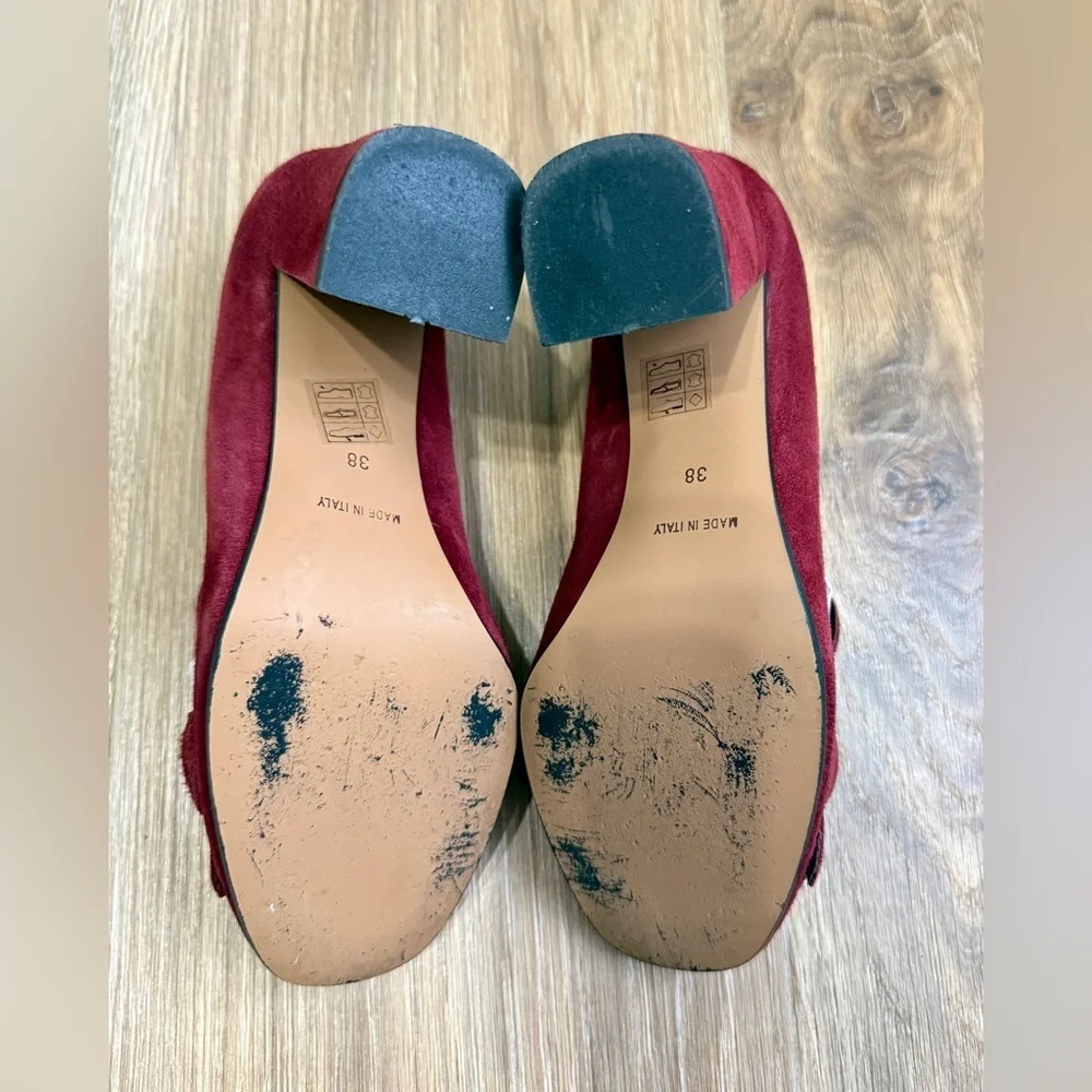 Jonak Burgundy Suede Chain Fringe Block Heel Pumps Made in Italy Size 38